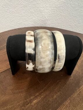 Real Horn Bangle Bracelets Set Neutral Tones Natural Statement Stack